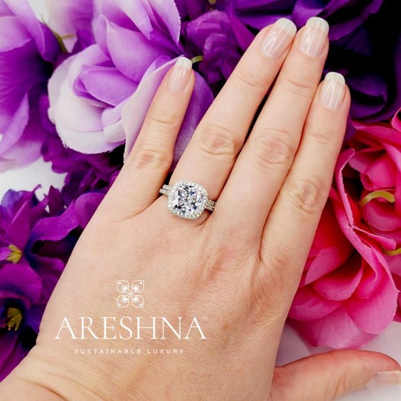 5 Carat Cushion Cut Lab Created Diamond Engagement Ring Bridal Wedding Ring Set - Picture 10 of 14